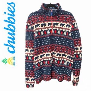 Chubbies "The Bearly Wild" Quarter-Zip Fleece Pullover Size Medium